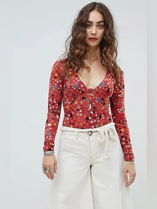 Free People Tops - FREE PEOPLE Girls Like Us Red Star Bodysuit